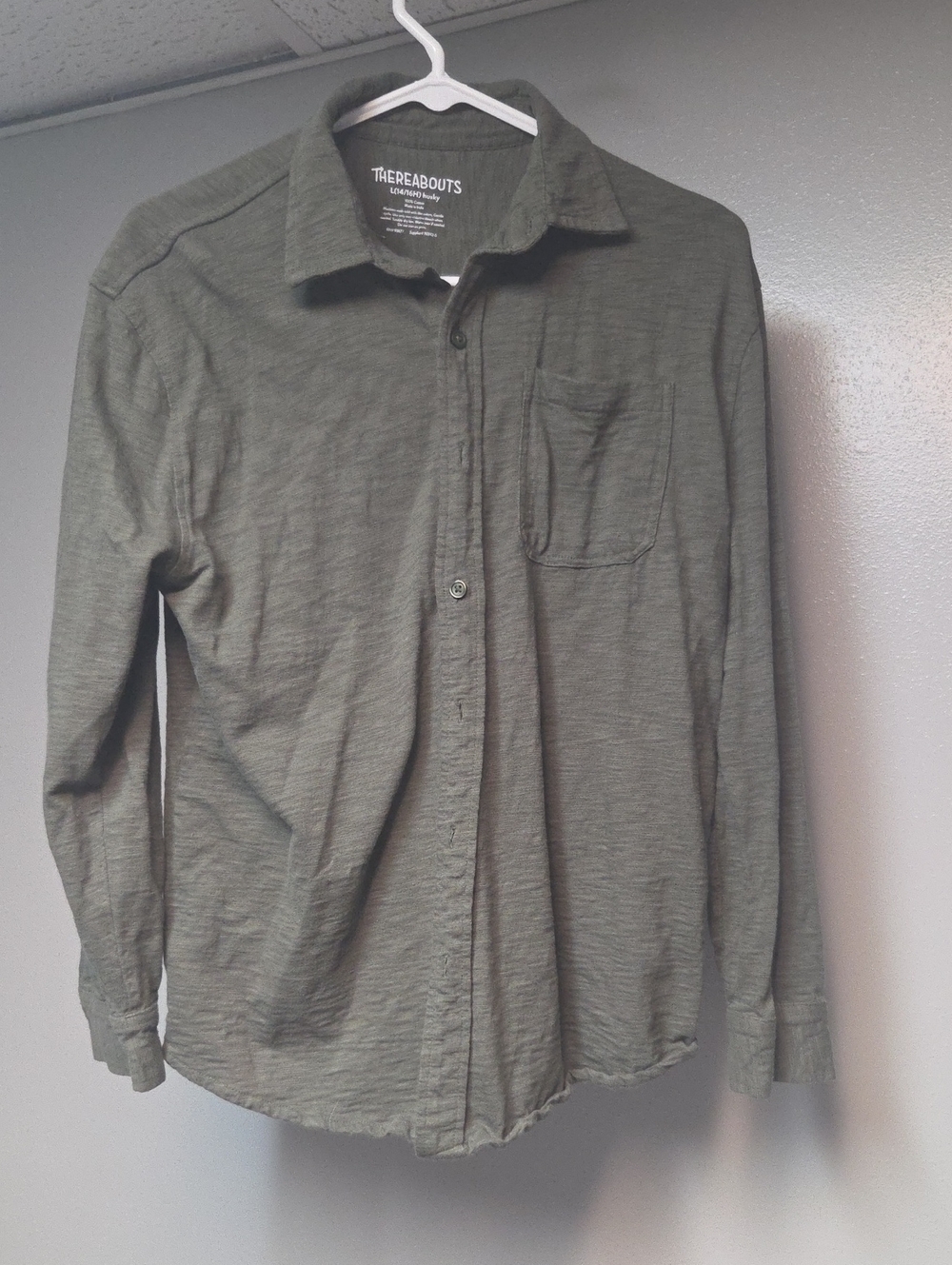 Boy's Olive Green Long-Sleeve Button-Up Shirt